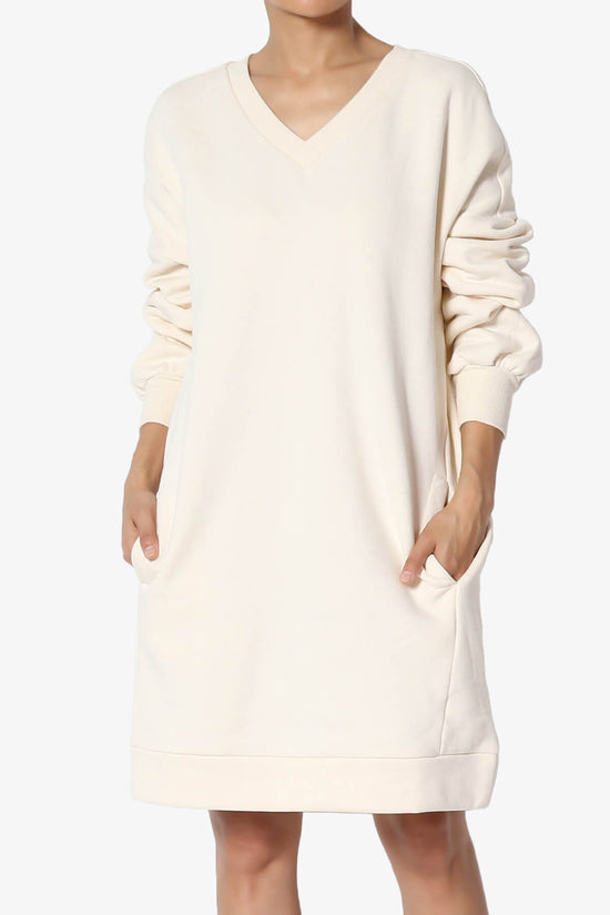 Accie V-Neck Tunic Sweatshirt CREAM_1