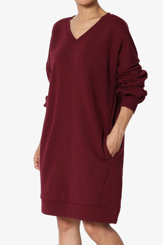 Accie V-Neck Tunic Sweatshirt DARK BURGUNDY_1