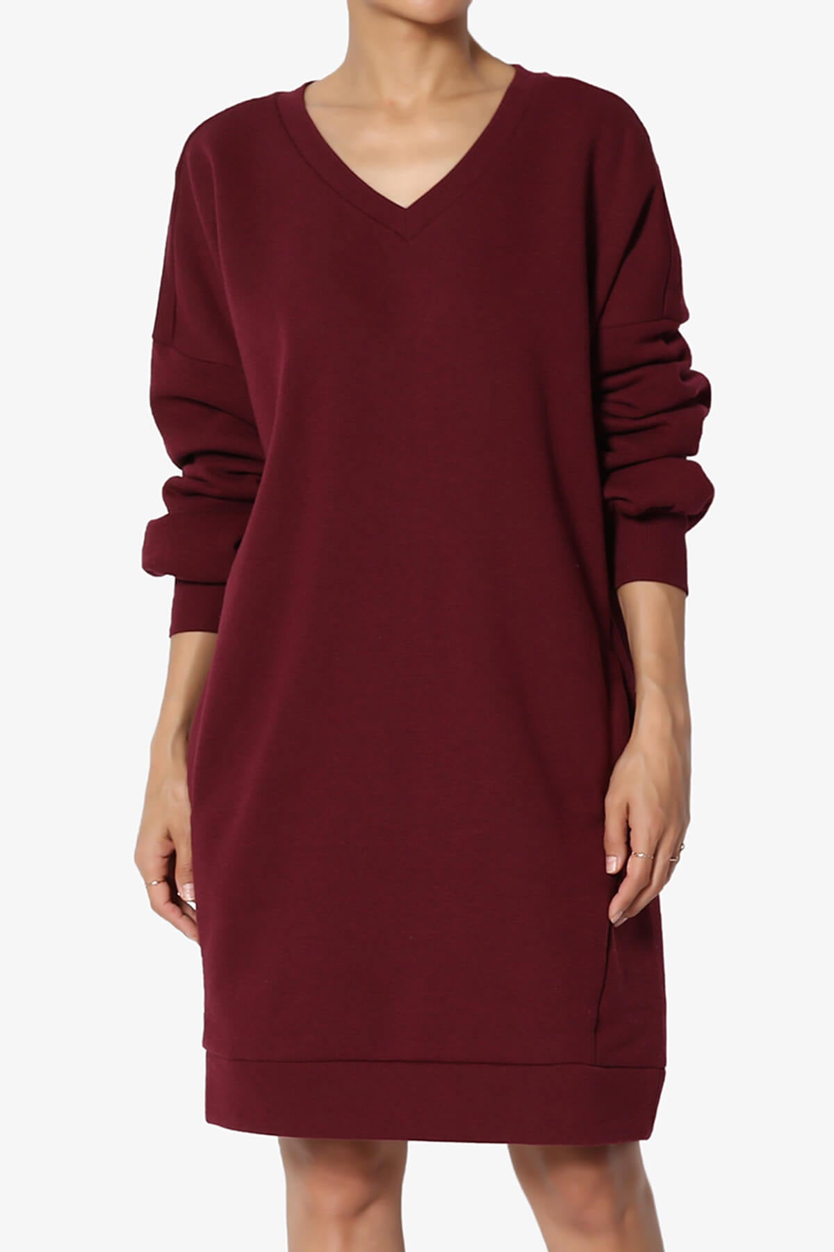 Accie V-Neck Tunic Sweatshirt DARK BURGUNDY_3