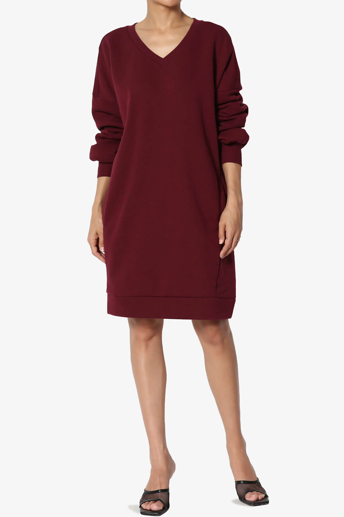 Accie V-Neck Tunic Sweatshirt DARK BURGUNDY_6