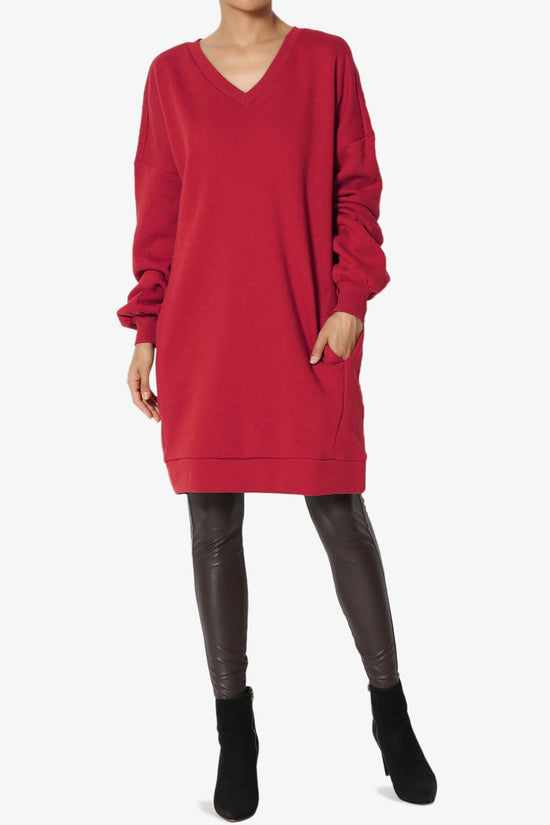 Accie V-Neck Tunic Sweatshirt DARK RED_6