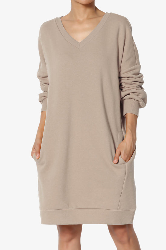 Accie V-Neck Tunic Sweatshirt LIGHT MOCHA_1