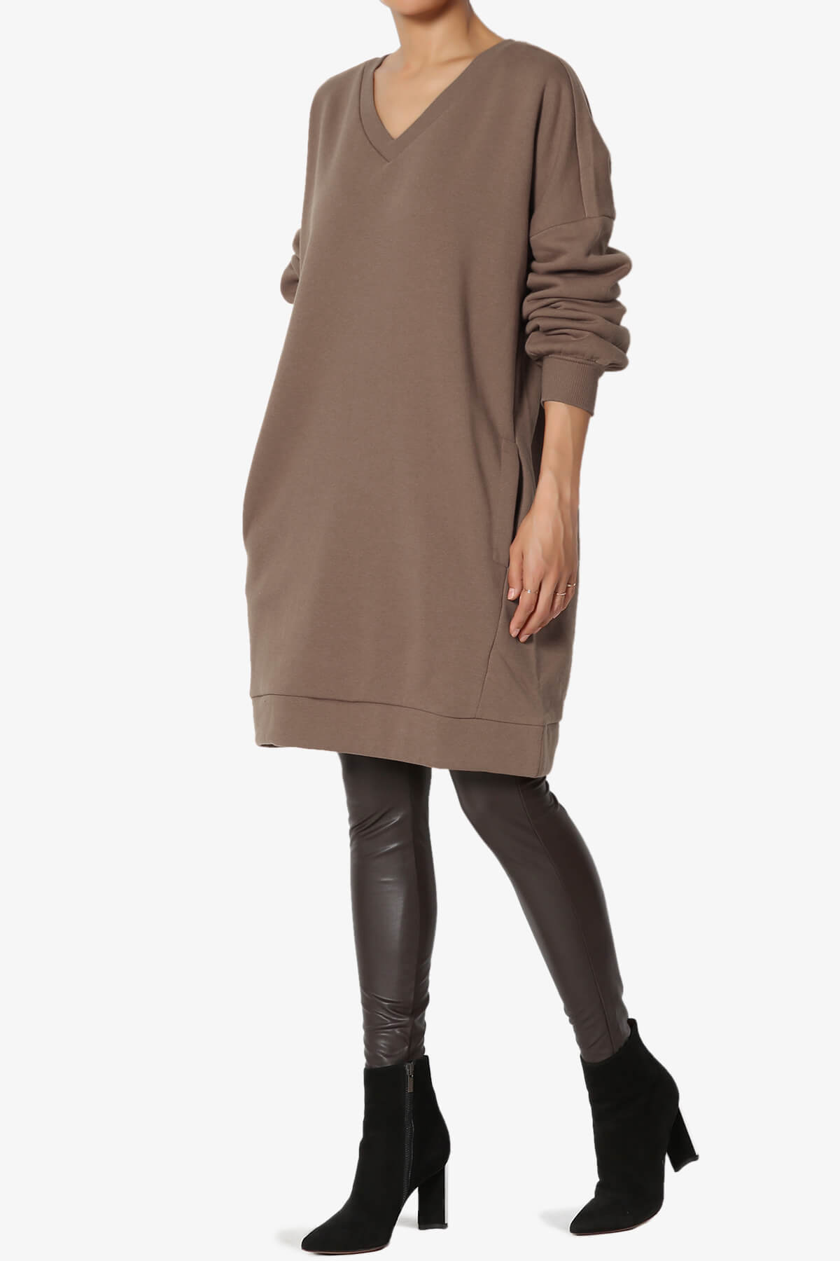 Accie V-Neck Tunic Sweatshirt MOCHA_3