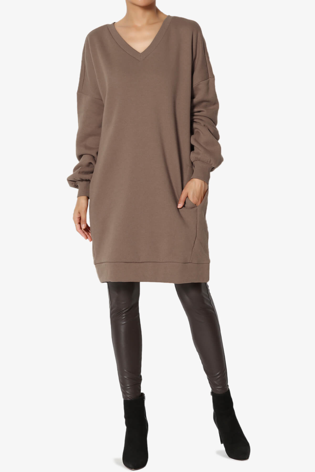 Accie V-Neck Tunic Sweatshirt MOCHA_6