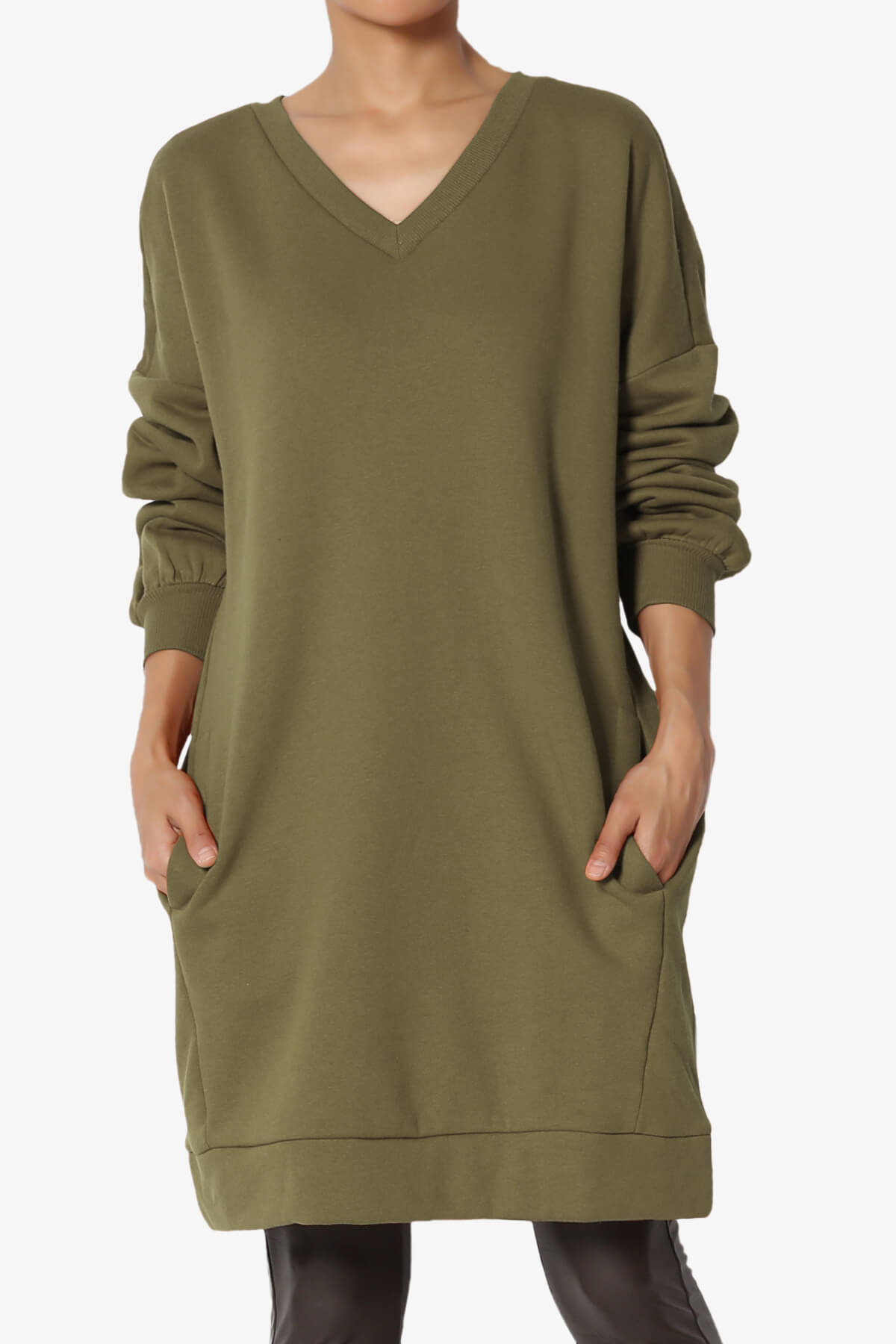 Accie V-Neck Tunic Sweatshirt OLIVE KHAKI_1