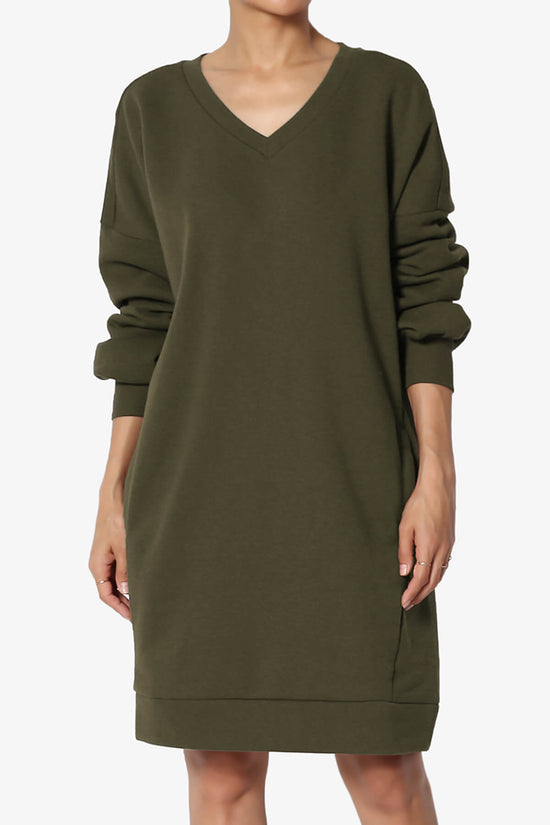 Accie V-Neck Tunic Sweatshirt OLIVE_3