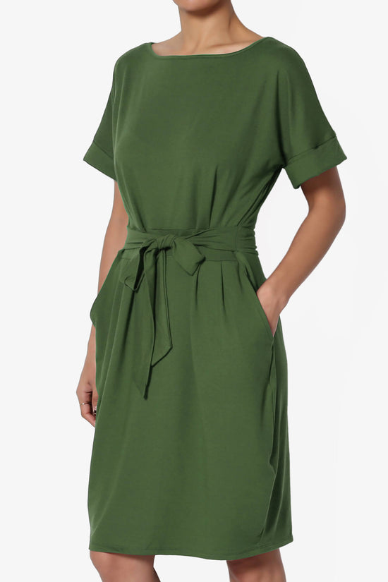 Pennie Tie Waist DTY Jersey Dress ARMY GREEN_3