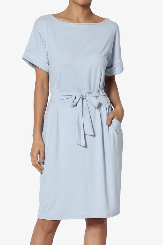 Pennie Tie Waist DTY Jersey Dress ASH BLUE_1