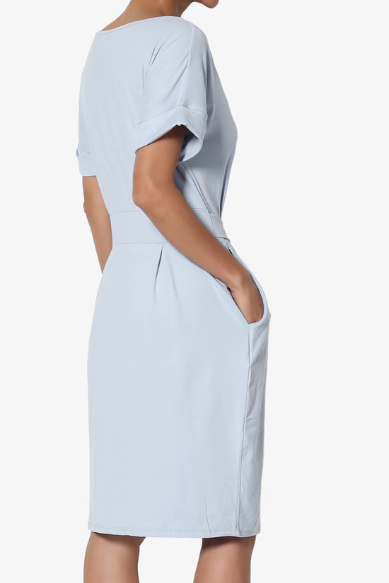 Pennie Tie Waist DTY Jersey Dress ASH BLUE_4