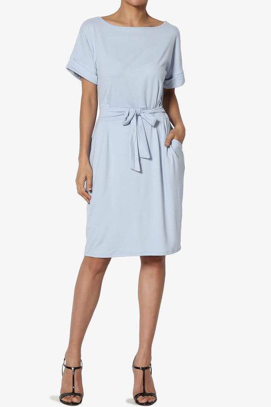 Pennie Tie Waist DTY Jersey Dress ASH BLUE_6