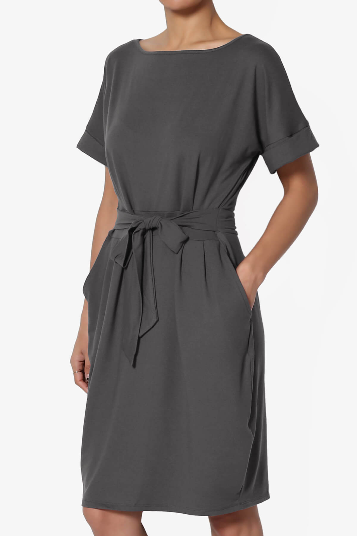 Pennie Tie Waist DTY Jersey Dress ASH GREY_3