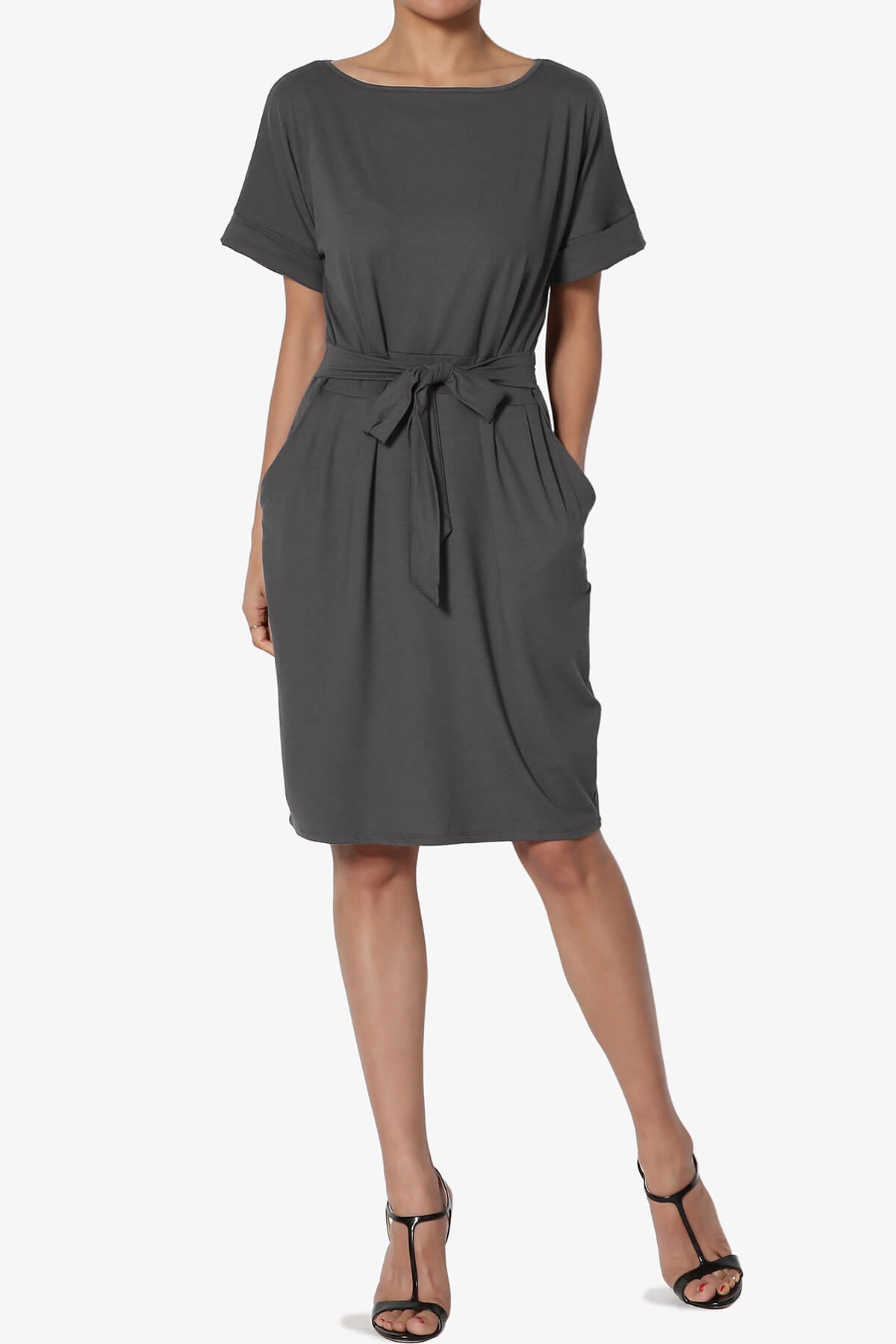 Pennie Tie Waist DTY Jersey Dress ASH GREY_6