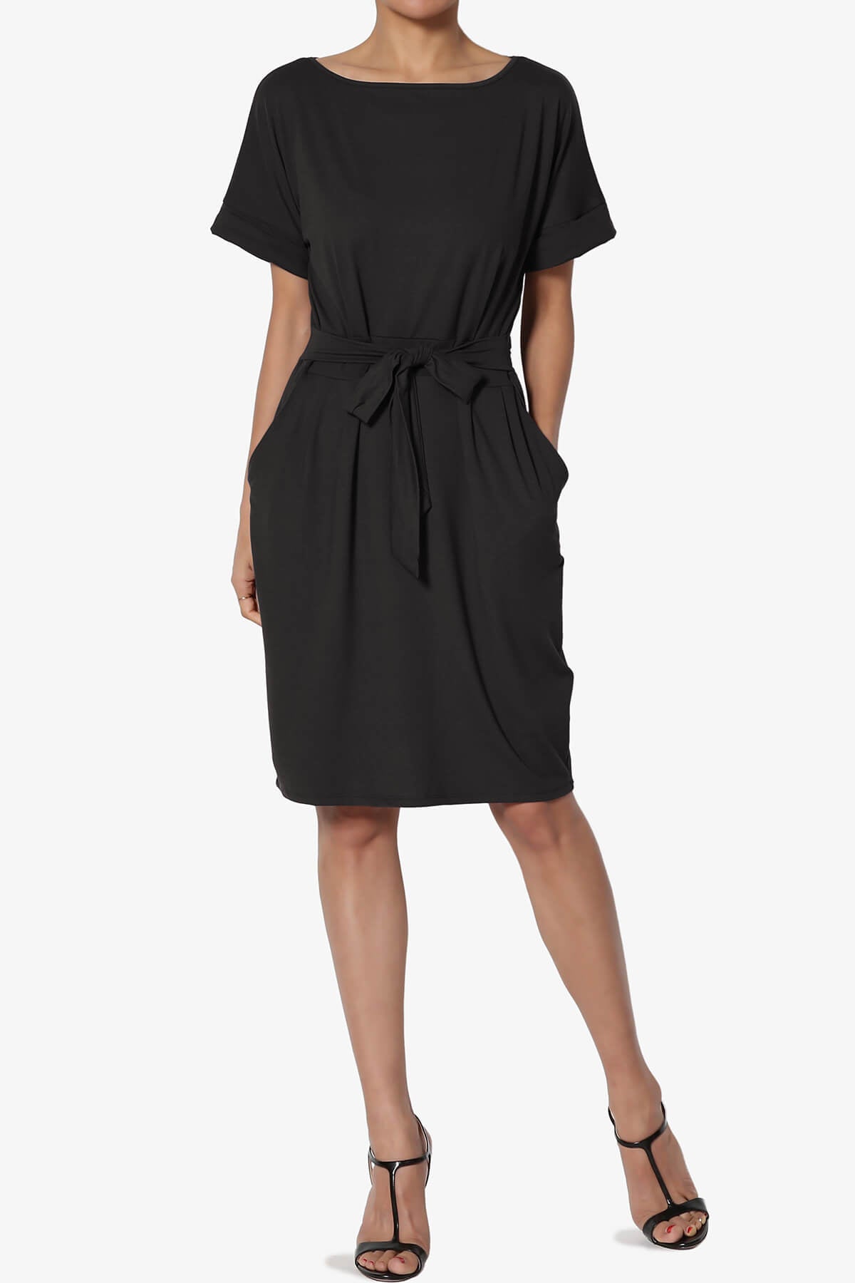 Pennie Tie Waist DTY Jersey Dress BLACK_6