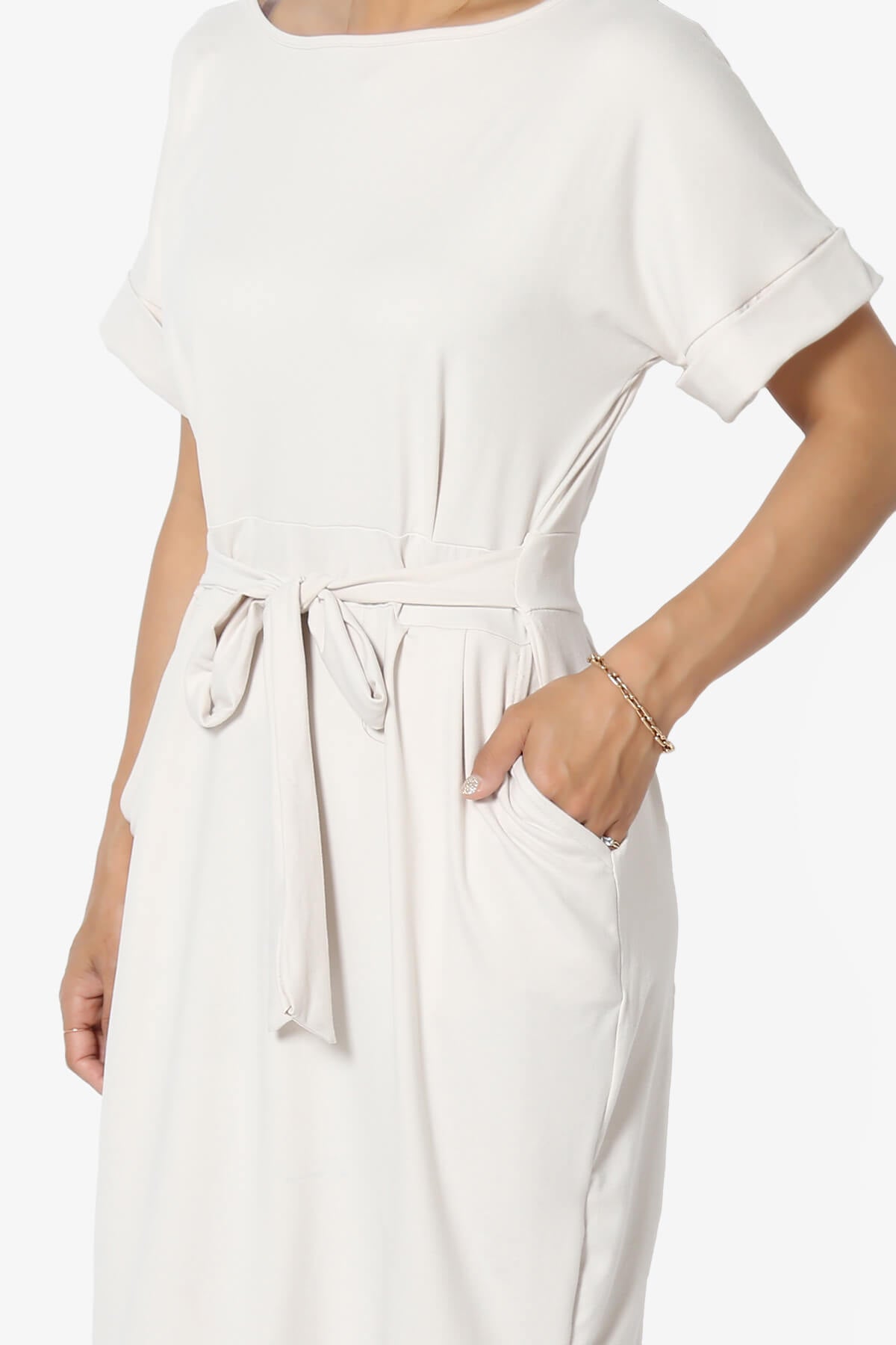 Pennie Tie Waist DTY Jersey Dress BONE_5