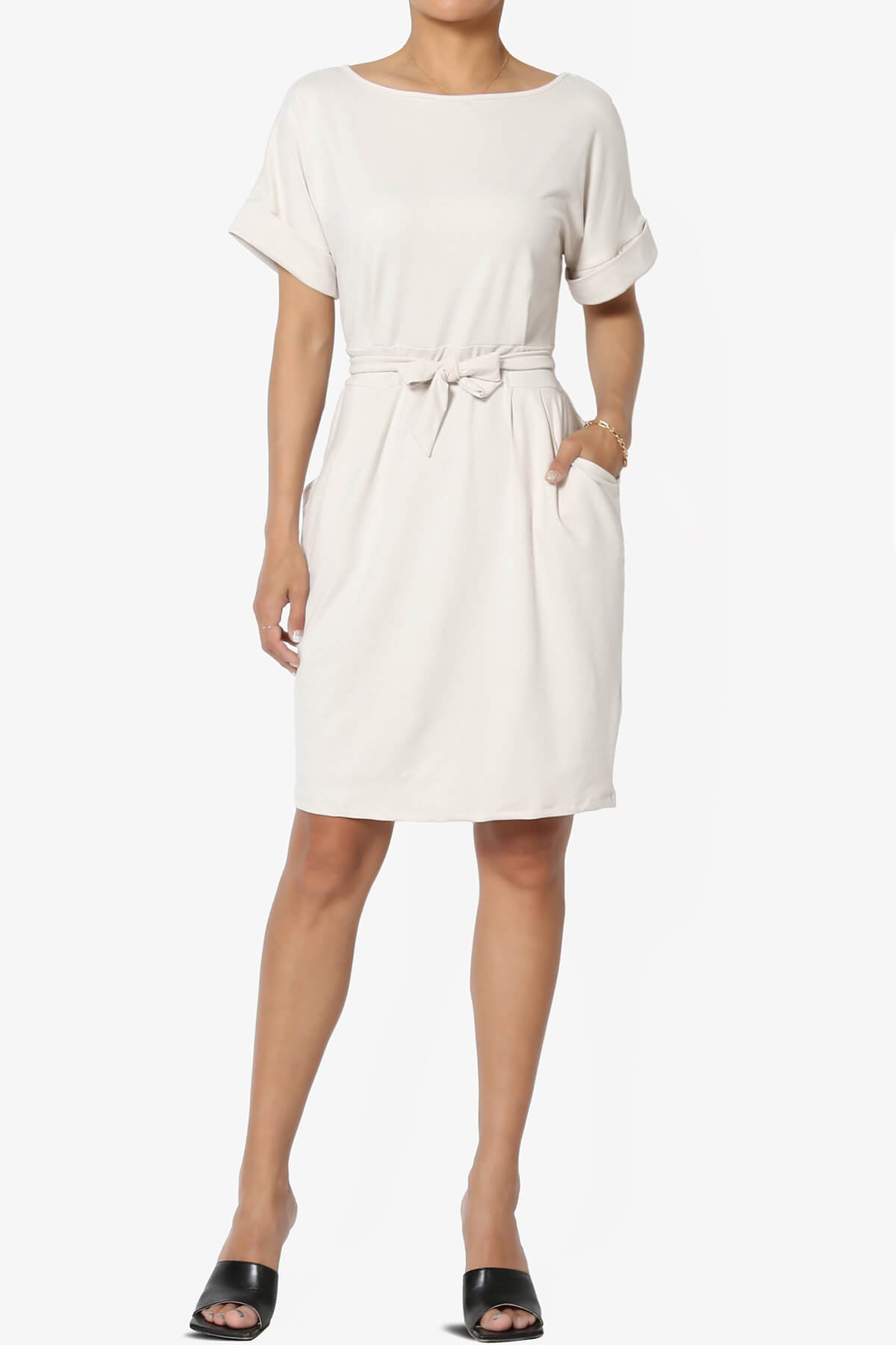 Pennie Tie Waist DTY Jersey Dress BONE_6