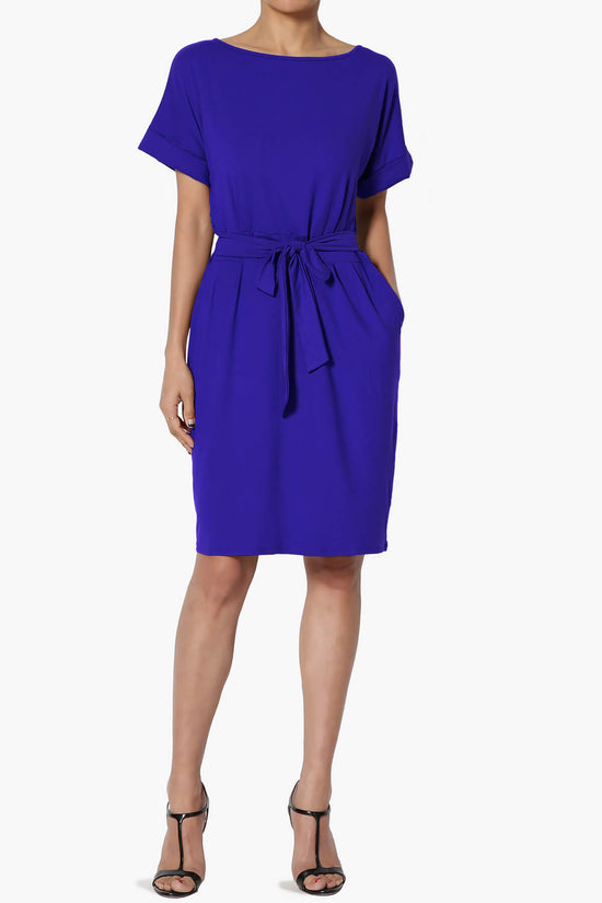 Pennie Tie Waist DTY Jersey Dress BRIGHT BLUE_6
