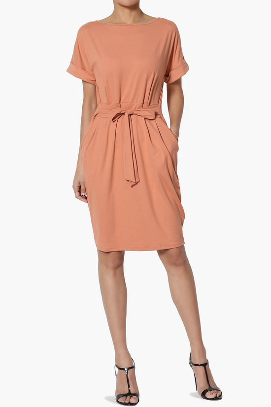 Pennie Tie Waist DTY Jersey Dress BUTTER ORANGE_6