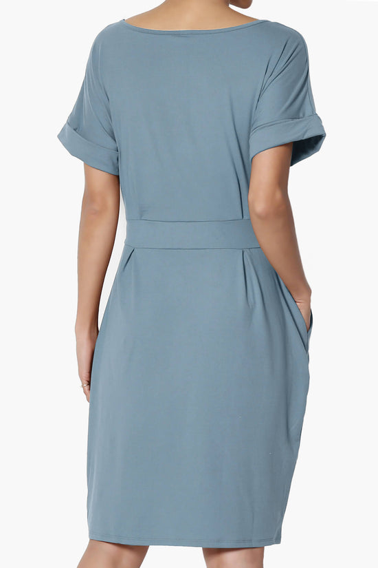 Pennie Tie Waist DTY Jersey Dress CEMENT_2