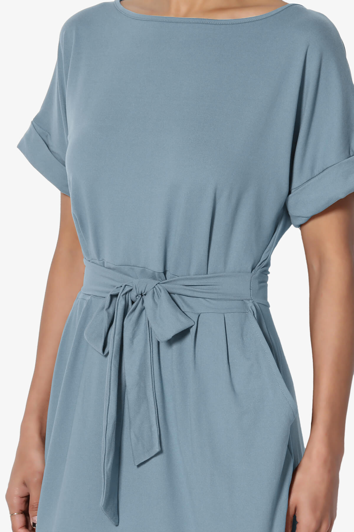 Pennie Tie Waist DTY Jersey Dress CEMENT_5