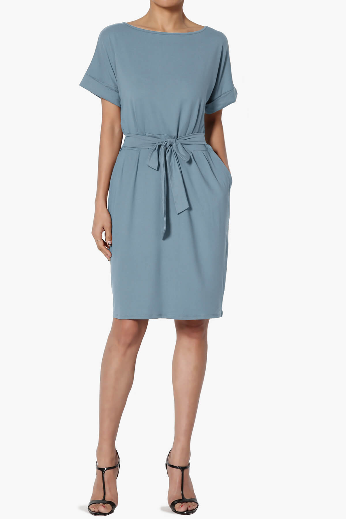 Pennie Tie Waist DTY Jersey Dress CEMENT_6