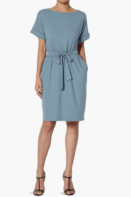 Pennie Tie Waist DTY Jersey Dress CEMENT_6