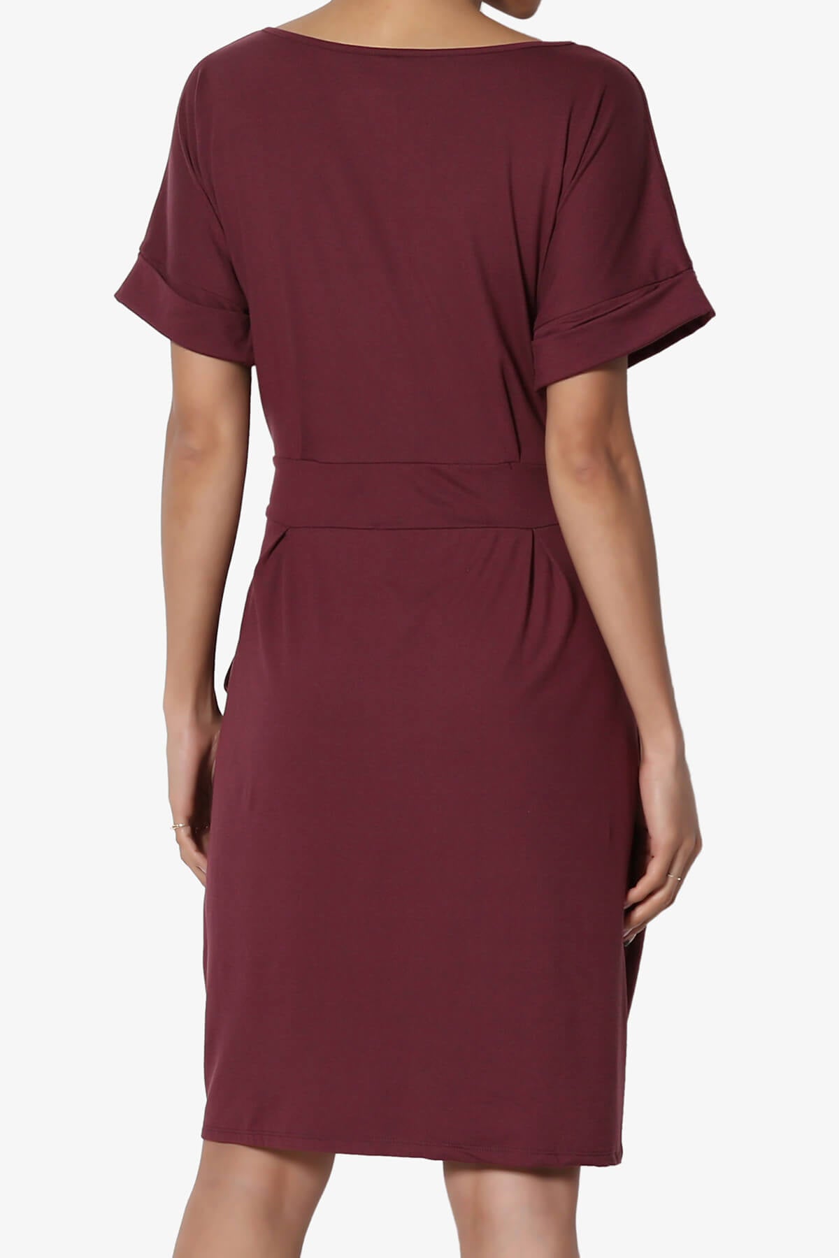 Pennie Tie Waist DTY Jersey Dress DARK BURGUNDY_2