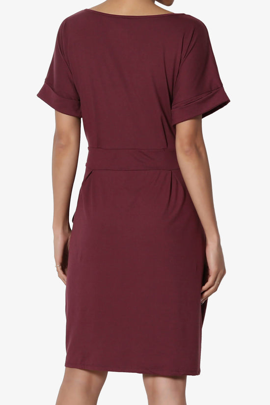 Pennie Tie Waist DTY Jersey Dress DARK BURGUNDY_2