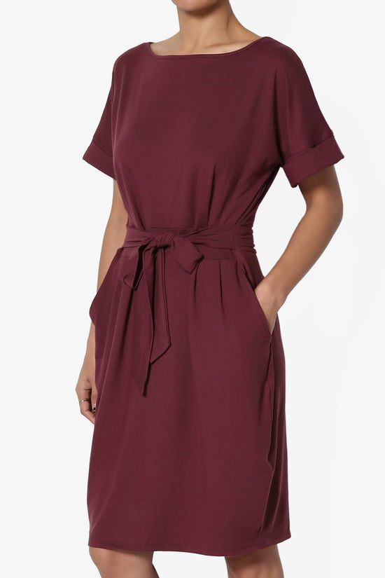 Pennie Tie Waist DTY Jersey Dress DARK BURGUNDY_3