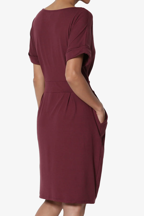 Pennie Tie Waist DTY Jersey Dress DARK BURGUNDY_4
