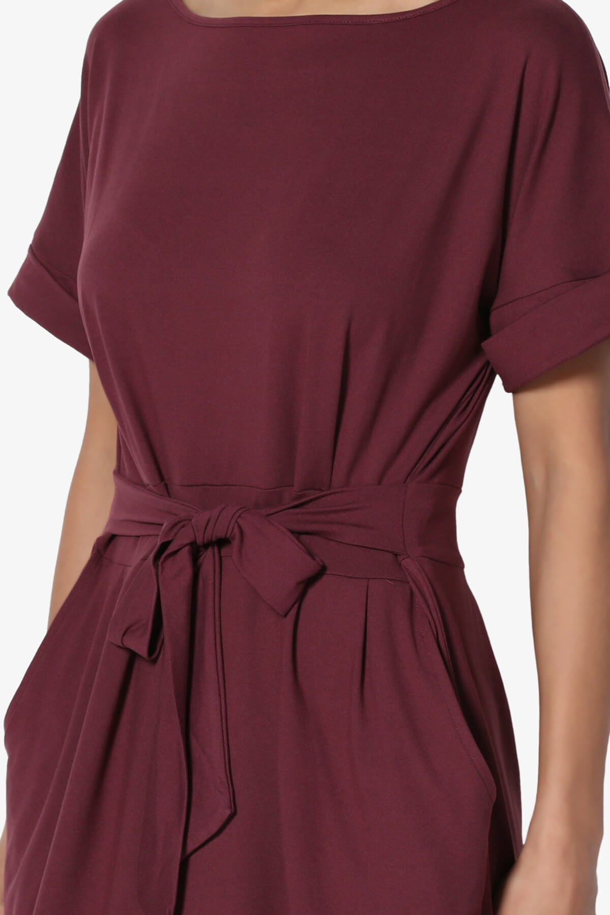 Pennie Tie Waist DTY Jersey Dress DARK BURGUNDY_5
