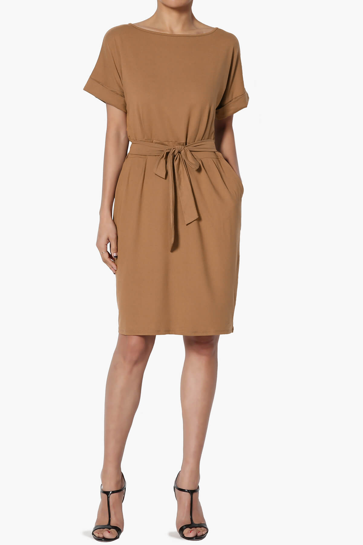 Pennie Tie Waist DTY Jersey Dress DEEP CAMEL_6