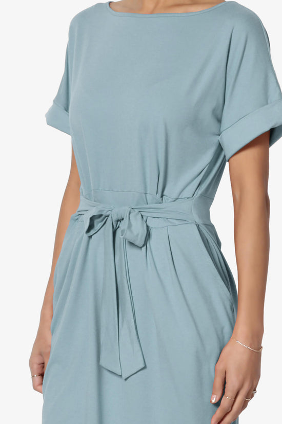 Pennie Tie Waist DTY Jersey Dress DUSTY BLUE_5