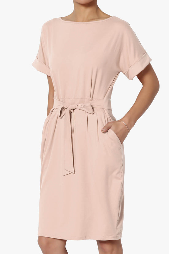 Pennie Tie Waist DTY Jersey Dress DUSTY BLUSH_3