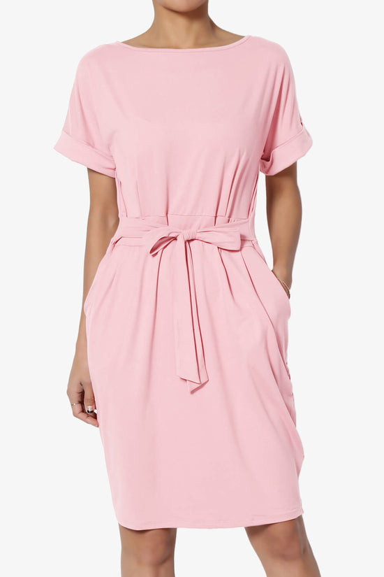 Pennie Tie Waist DTY Jersey Dress DUSTY PINK_1