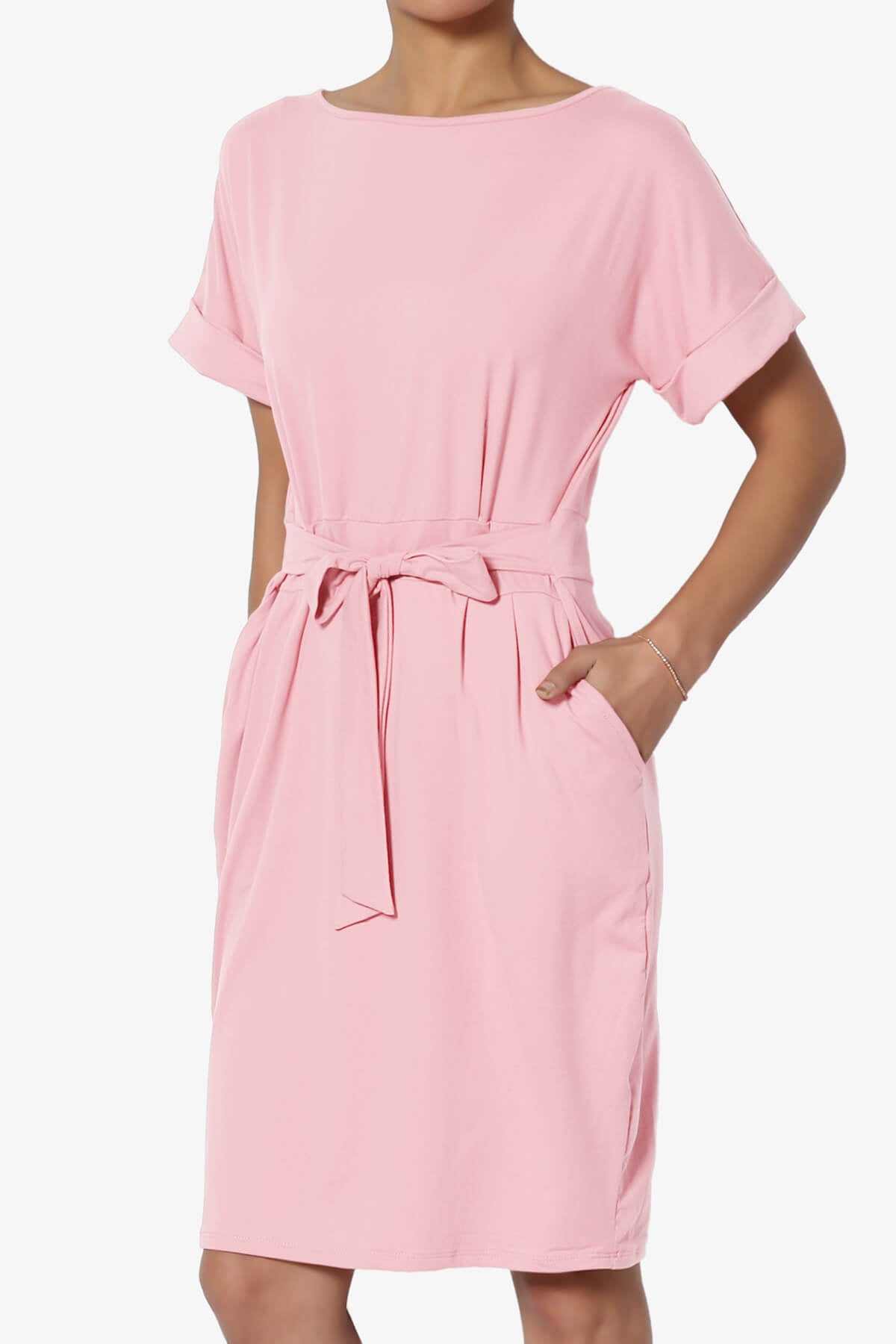 Pennie Tie Waist DTY Jersey Dress DUSTY PINK_3