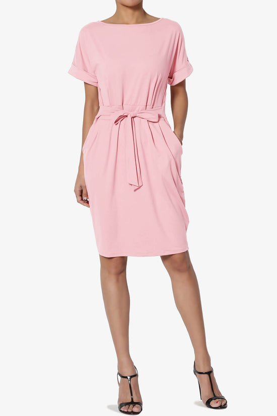 Pennie Tie Waist DTY Jersey Dress DUSTY PINK_6