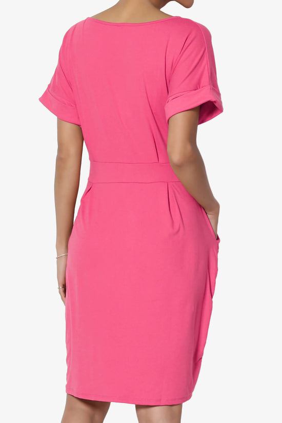 Pennie Tie Waist DTY Jersey Dress HOT PINK_2