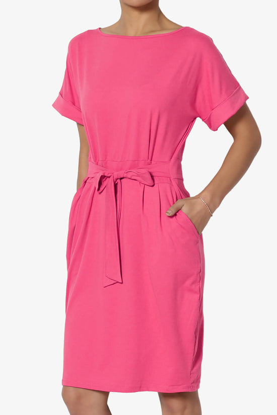 Pennie Tie Waist DTY Jersey Dress HOT PINK_3