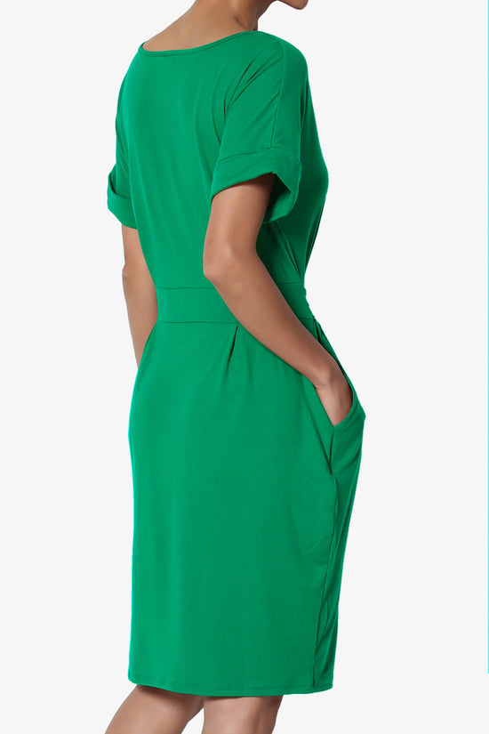 Pennie Tie Waist DTY Jersey Dress KELLY GREEN_4