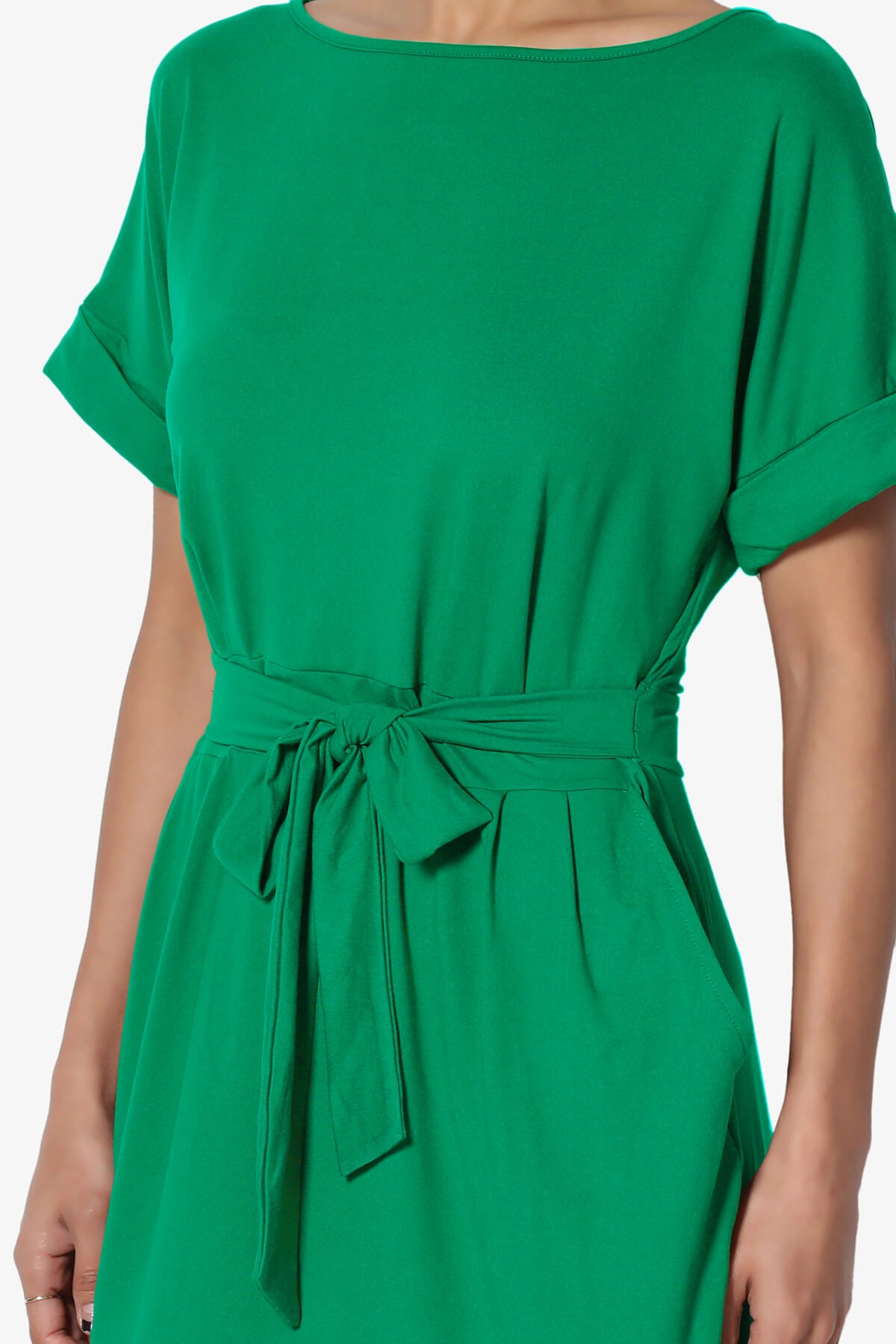 Pennie Tie Waist DTY Jersey Dress KELLY GREEN_5