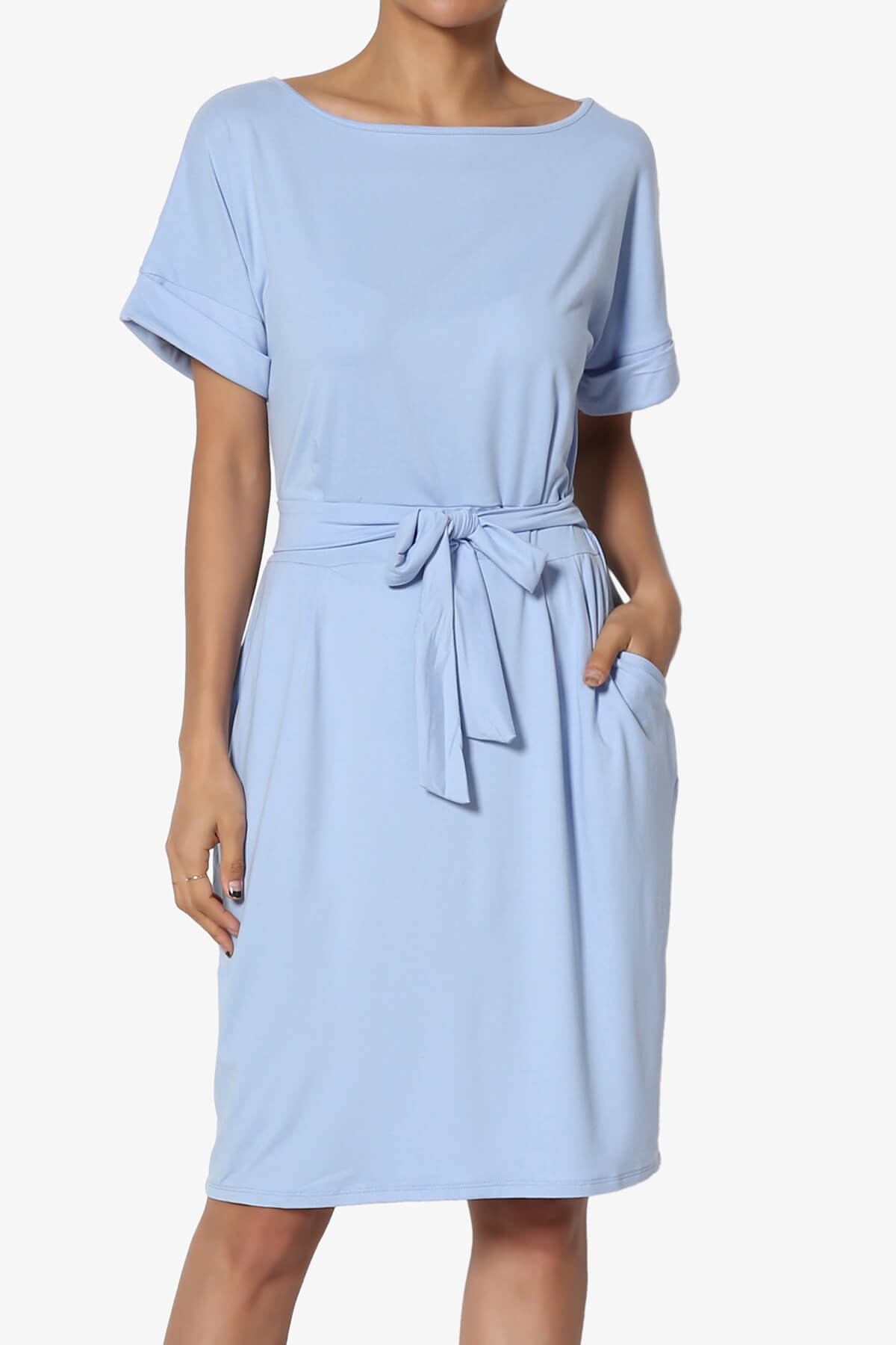 Pennie Tie Waist DTY Jersey Dress LIGHT BLUE_1
