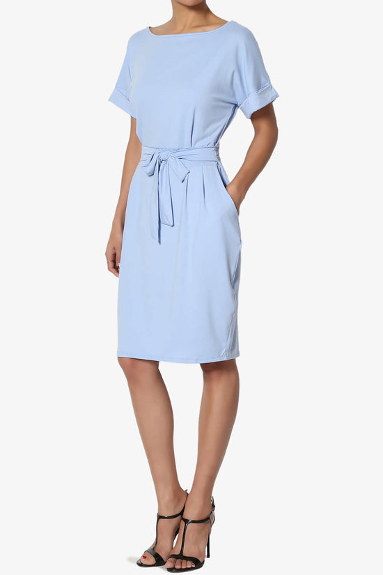 Pennie Tie Waist DTY Jersey Dress LIGHT BLUE_3