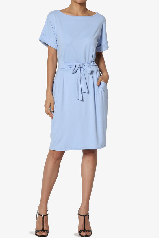 Pennie Tie Waist DTY Jersey Dress LIGHT BLUE_6