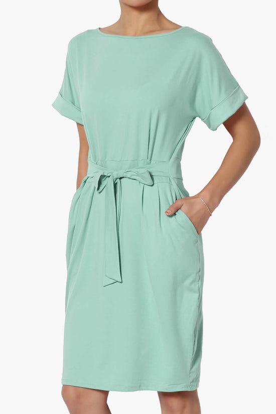 Pennie Tie Waist DTY Jersey Dress LIGHT GREEN_3