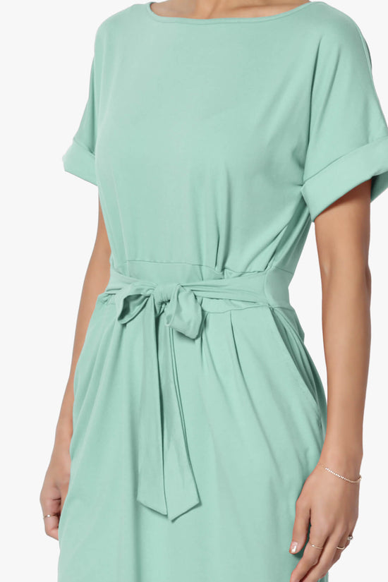 Pennie Tie Waist DTY Jersey Dress LIGHT GREEN_5