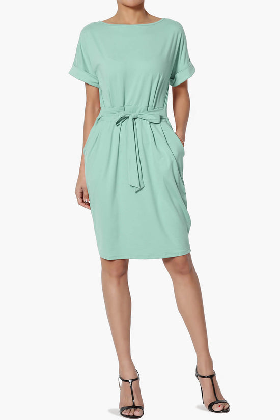 Pennie Tie Waist DTY Jersey Dress LIGHT GREEN_6