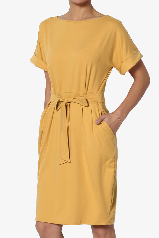 Pennie Tie Waist DTY Jersey Dress LIGHT MUSTARD_3