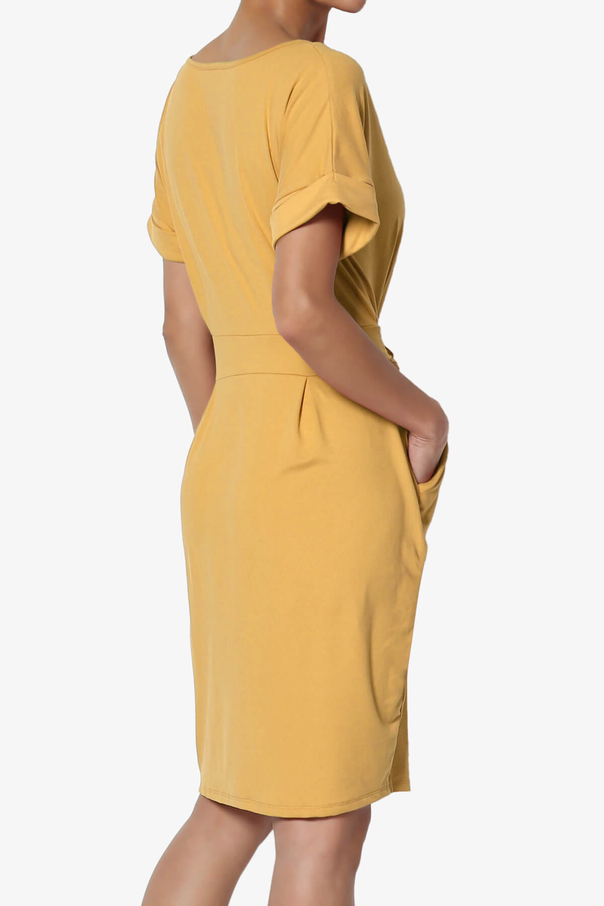 Pennie Tie Waist DTY Jersey Dress LIGHT MUSTARD_4