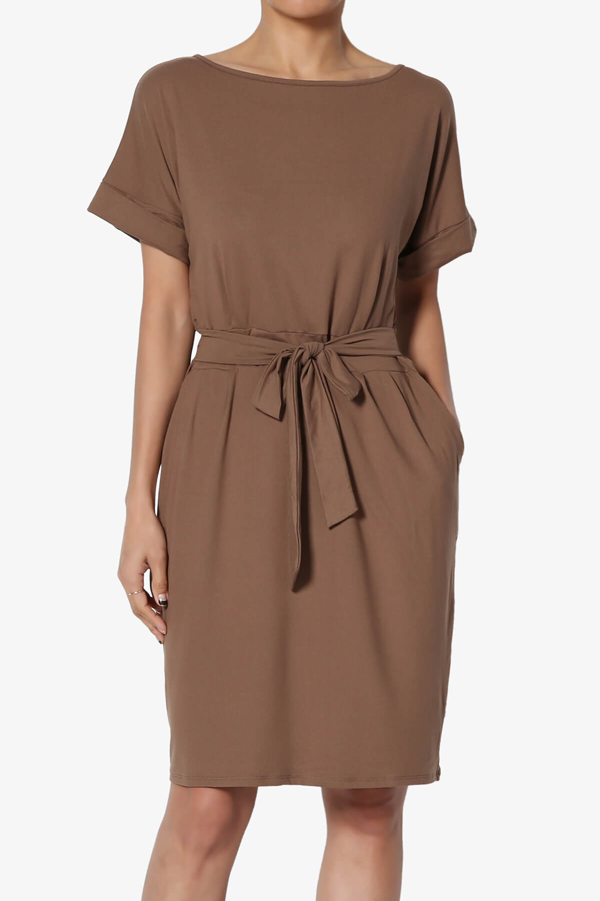 Pennie Tie Waist DTY Jersey Dress MOCHA_1