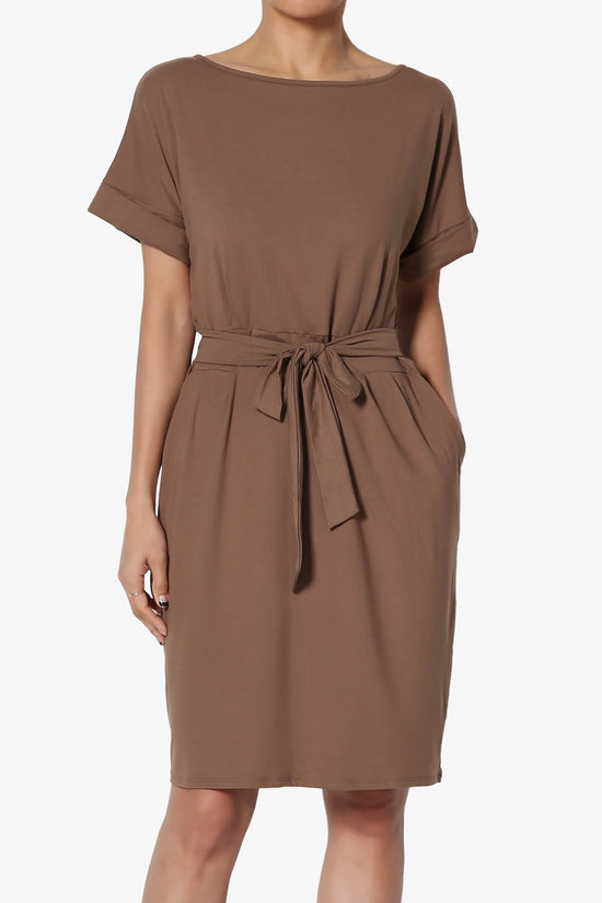 Pennie Tie Waist DTY Jersey Dress MOCHA_1